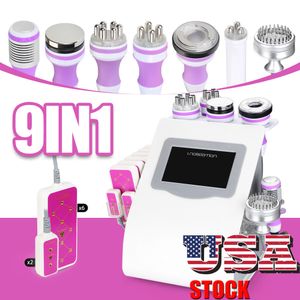 US Stock 9 I 1 Ultraljuds kavitationsterapi RF vakuumfoton LED Laser Body Slimming Fat Burning Wrinkle Removal Beauty Machine