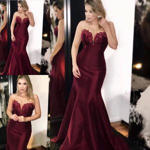 Bury Mermaid 2020 Aftonklänningar 3D Floral Applique Pärled Satin Golvlängd Custom Made Prom Party Gown Formal OCN Wear