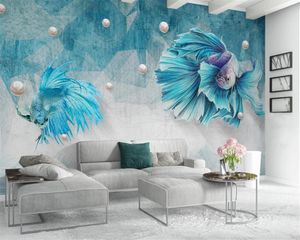 Custom 3d Animal Wallpaper Dark Blue Abstract Lines Guppy Jewelry Living Room Bedroom TV Background Wall Wallpaper