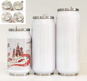 DIY Sublimation mug 9 12 15oz Cola Can with 2 Types Lids White Heat Transfer Coke Cans Stainless Steel Insulated Water Bottles Travel Mugs