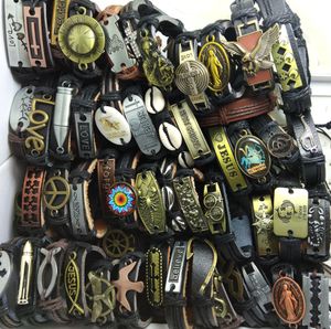 50PCS Men Women Top Assorted Leather Alloy Bronze Bracelets Wristbands Bangles Cuff Punk Cool Jewelry Party Gift Wholesale Wrist BRAND NEW