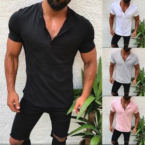 Mens camisetas European American E Casual Moda slim V-pescoço curto T-shirt da luva roupa ocasional M-3XL