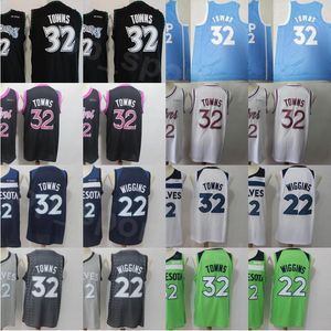 Men Basketball Karl Anthony Towns Jersey 32 Andrew Wiggins 22 Edition Earned City All Stitched Navy Blue Black White Green Good Quality