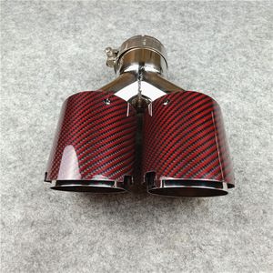 1PCS Multi Outlet 76 89 101 114mm Y Model Double Exhaust System End Pipes Red Carbon Exhausts Muffler