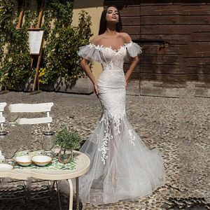 İnanılmaz Mermaid Dantel Gelinlik Kapalı Omuz Aplike Gelinlikler Custom Made Tül Sweep Tren Robes de Mariée