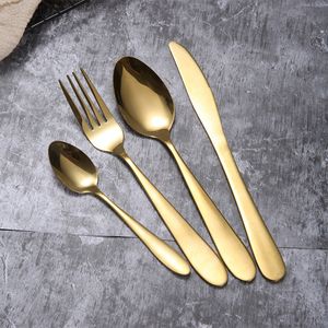 4 teile/satz Geschirr Set Gold Besteck Löffel Gabel Messer Tee Löffel Matt Gold Edelstahl Lebensmittel Besteck RRA2833-7