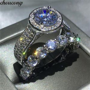 Choucong Solitaire Ring Set 2ct Diamond White Gold Wypełnione 925 Silver Engagement Wedding Band Pierścienie dla kobiet mężczyzn