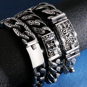 Vintage Budha Cubana Cadeia Corrente Pulseira Homens Punk Rock Hiphop Aço Inoxidável Motociclista Retro Biker Crânio Punk Braceletes Bangle para Homem Mulheres Jóias