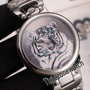 Nuovo Bovet Fleurier Amadeo 46mm Orologio svizzero al quarzo da uomo Acciaio argentato Tiger Tattoo quadrante dipinto Bracciale in acciaio inossidabile Timezonewatch E06a1