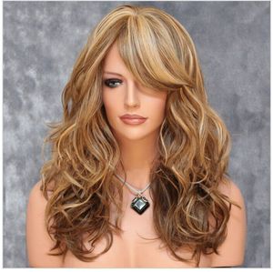 Brown Gold Wigs Curly Hair Oblique Bangs Deep Wave Long Curly Wig