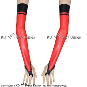 Rode en zwarte sexy vingerloze lange latex handschoenen met strepen rubberen wanten plus size 0025