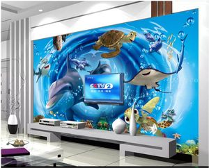 3d foto papel de parede High-end personalizado mural Silk parede adesivo 3D mundo subaquático golfinho fundo TV decoração da parede pintura