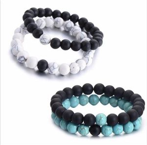 2pcs / set par avstånd armband klassisk natursten blå grön vit svart pärlstav armband för män kvinnor bästa vän