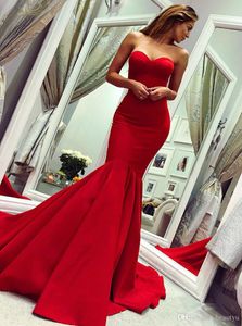 Robes de Soiree Red Evening Dresses Mermaid Prom Dress Long Cheap Strapless Sweetheart Neckline Party Formal Gowns Vestidos de Fiesta