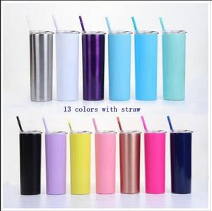 Stainless Steel Straight Water Bottle Insulated Tumbler Thermos Cups Vacuum Beer Coffee Mug Lids Straws 20Oz Double Layer Drinkware C517