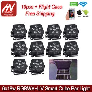 10pcs 6x18W Battery Powered Wireless Par Light RGBWA UV Stage Disco Dj Wedding Show lights For Event Party With Remote Control