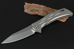 JA13 Rolamento de esferas Flipper Faca dobrável D2 Stone Wash Lâmina Cinza TC4 Alça de liga de titânio EDC Canivetes EDC Engrenagem