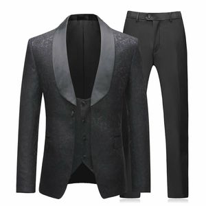 Mens Suits Smoking Groomsmen revestimento do casamento Vest Calças Prom Formal Tuxedo Floral Groom Fit smoking Prom paletó Vest Pants