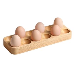 Rubber Wooden Egg Holder Kitchen Rectangular Double Row egg storage Tray box Countertop Anti slip Egg container Rack