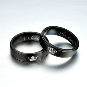 Her King His Queen Band Ring Lettera Corona in acciaio inossidabile Anelli Coppia l gioielli moda uomo donna