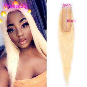 Raw Indian Virgin Human Hair Top Closures 2X6 Silky Straight 613 Blonde 2 By 6 Lace Closure Middle Part 10-22inch