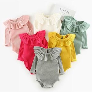 Bebek Giysileri Çocuk Kızlar Lotus Yaprak Yaka Tulum Bebek Uzun Kollu Makale Çukur Üçgen Tulumlar Yenidoğan Sıcak Pamuk Onesies AYP705