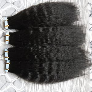 Estensioni dei capelli grosse del nastro Yaki 100% capelli umani brasiliani di Remy 80 pezzi 200g Pacchetto nastro di trama della pelle diritto crespo nelle estensioni dei capelli umani