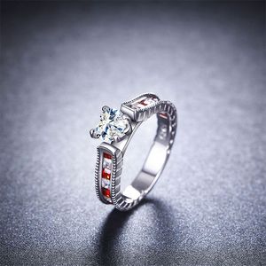 Großhandel - Rubinkristall Liebe Herz Zirkon Fingerring Schönheit Frauen Ring Frau Verlobung Hochzeit Weihnachten Familie Geschenk Mutter Größe 6 7 8