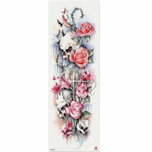 Wholesale temporary tattoo patterns for sale - Group buy 1 Piece Temporary Tattoo Sticker Cross Skull Roses Pattern Full Flower Tattoo With Arm Body Art Big Large Fake Tattoo