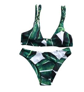Fashion-baddräkt bikini set sexiga löv för rep baddräkt push-up swimwear kvinnlig brasiliansk bikini set bandeau sommar strand baddräkt