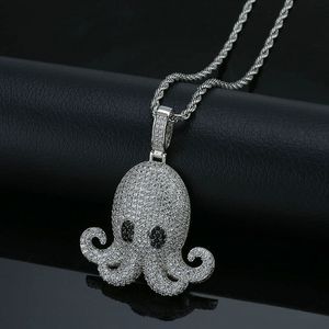 Hip Hop Animal Octopus Necklace Pendant Gold Silver Plated Iced Out Zircon Mens Bling Jewelry Gift