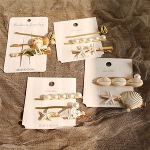 Marine series Hair Pins beach wind conch shell starfish hairpin three-piece set of word clip 4 STYLES free ship 10