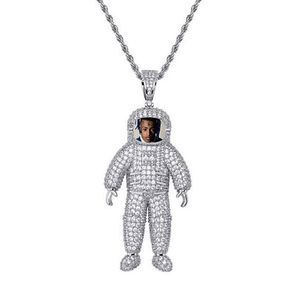 Nach Maß Astronaut Anhänger Halskette Iced Out Spaceman mit 3mm Seil Kette Silber Gold Farbe Zirkon Männer Hiphop Halskette