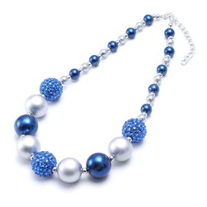 New Fashion Baby Blue + Silver Chunky Beaded Necklace Girls Bubblegum Gumball Handgjorda Halsband för barn Födelsedaggåva