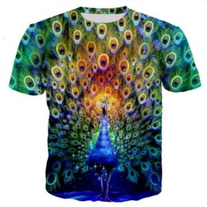 A mais recente camiseta impressa em 3D colorida pavão de pavão curto estilo de verão tops casuais tees moda o-gola camiseta masculina dx024