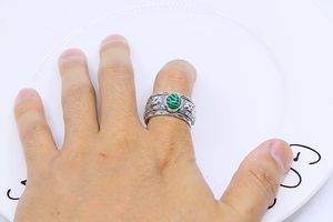 Sterling silver with green agate double tiger head ring retro British style temperament European and American aristocratic jewelry hipster