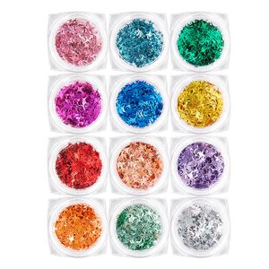 12 Kolor Cekiny Cztery Ankiety Gwiazdy Glitter Laserowy Nail Art Decoration DIY Design UV Gel Polski Błyszczący 3D Porady Akrylowe Manicure Narzędzie