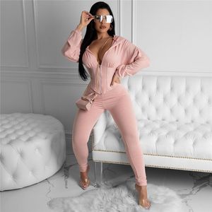 Ny plusstorlek Kvinnor Solid Color Outfits Jogger Suit Hooded Jacket+Pants Two Piece Set Casual Sweatsuits Spring Tracksuit Sportswear 2722