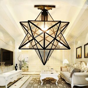 Loft Vintage Ceiling Lamp Light, Shooting Star Tiffany Glass Pendant Lighting for Home Aisle Corridor Porch Shop