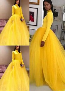 2019 Ny gul långärmad bollklänning Elegant kvällsklänningar Formell Party Prom Gown Cocktail Party Dresses Vestidos de Fiesta