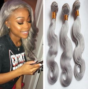 Wholesale silver grey hair resale online - Grey Hair Bundles Deals Body Wave Colored Silver Grey Virgin Brazilian Human Hair Weft Weaves Bundles