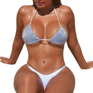 Kvinnor badkläder sequin rhinestone push up bikini set bh baddräkt sommar strand bär monokini baddräkt