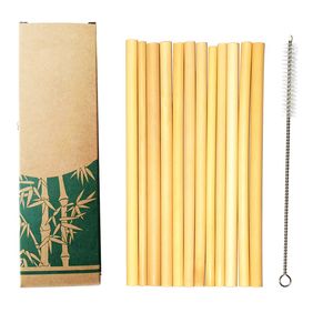 12 pcs set bamboo disposable straw natural organic 100% bidegradable with case and cleaner brush Eco friendly