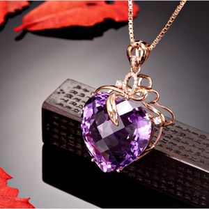 Amethyst Heart Pendant Chain Elegant 18k Rose Gold Filled Love Womens Pendant Necklace Purple Zircon Fashion Accessories Gift