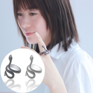 Punk Animal anneau gothique noir argent métal serpent anneaux pour femmes hommes boîte de nuit unisexe réglable Anillos bijoux goutte