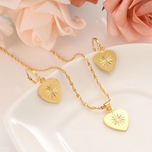 NEW HOT Romantic Heart sunflower Pendant Necklace chain Earrings sets Jewelry 14 k Real Fine Gold GF Bead Necklaces Sets Women