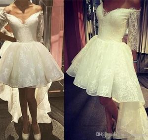 2019 Dubaj Arabski Wysoka Niska Suknia Ślubna Pół Rękawy Koronkowe Aplikacje Kraj Ogród Bride Bridal Suknia Custom Made Plus Size