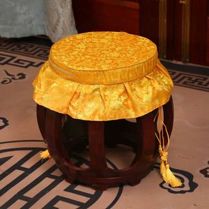 Chinese ruffles Round Bench Chair Seat Cushion Luxury Silk Satin Non-slip Stool Chair Seat Pad Classic Jacquard deep 4cm Seating Cushion