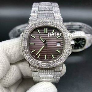 Movement watch quality Silver High Diamond Luxury case Stainless Steel Men's full color face men Diamond Strap