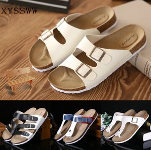 2018 New Summer Beach Cork Kapcie Sandały Casual Double Buckle Zatyczki Sandalias Kobiety Mężczyźni Slip On Flip Flops Buty